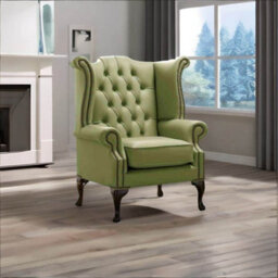 Chesterfield High Back Wing Chair Shelly Mountain Tree Leather Bespoke In Queen Anne Style - thumbnail 3