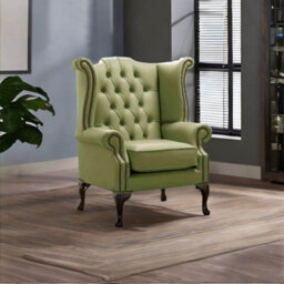 Chesterfield High Back Wing Chair Shelly Mountain Tree Leather Bespoke In Queen Anne Style - thumbnail 2