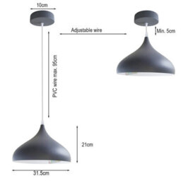 Ledsone Plug-In Pendant Light Fixture Modern Curvy Metal Shade With 4M Fabric Cord & Dimmer Switch, Hanging Pendant Lamp (Grey) - thumbnail 3