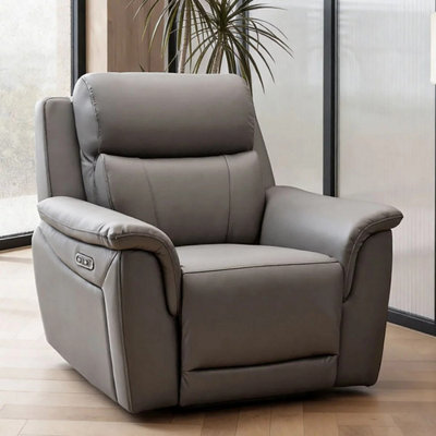 Xample Oscar Grey Leather Power Reclining Armchair With Power Headrest, Usb & Usb-C Charging, Pocket Sprung Seat & High Back Comfort - image 1
