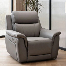 Xample Oscar Grey Leather Power Reclining Armchair With Power Headrest, Usb & Usb-C Charging, Pocket Sprung Seat & High Back Comfort