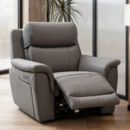 Xample Oscar Grey Leather Power Reclining Armchair With Power Headrest, Usb & Usb-C Charging, Pocket Sprung Seat & High Back Comfort - thumbnail 3