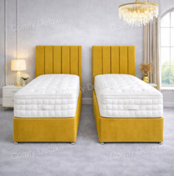 Comfy Deluxe 5Ft Kingsize Zip Link 6X6 Length Mustard  Plush Divan Bed Full Set 2 Drawers One Each Side - thumbnail 2