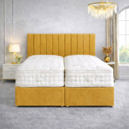Comfy Deluxe 5Ft Kingsize Zip Link 6X6 Length Mustard  Plush Divan Bed Full Set 2 Drawers One Each Side - thumbnail 1