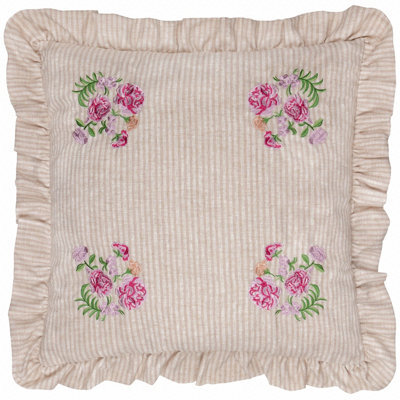 Wylder Martha Embroidered Ruffle Pink Polyester Filled Cushion, 50 X 50Cm - image 1
