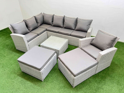 Fimous Outdoor Rattan Garden Furniture Set 9 Seater Corner Sofa Sets With Square Coffee Table Chair 2 Big Footstools Light Grey - image 1