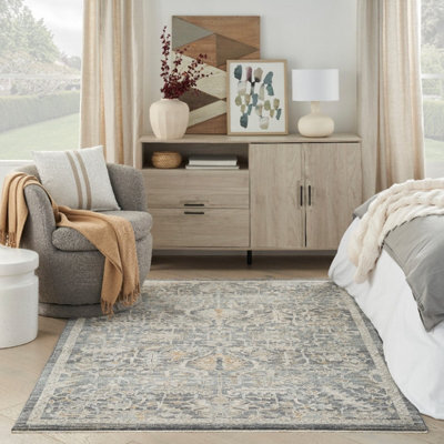 Navy Traditional Abstract Floral Rug Easy To Clean Dining Room-239Cm (Circle) - image 1