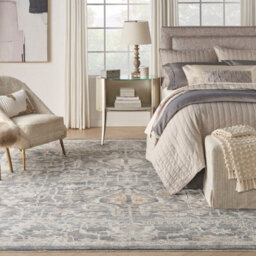 Navy Traditional Abstract Floral Rug Easy To Clean Dining Room-239Cm (Circle) - thumbnail 4