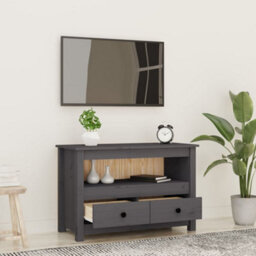 Berkfield Modern Tv Cabinet Grey 79X35X52 Cm Solid Wood Pine - thumbnail 3