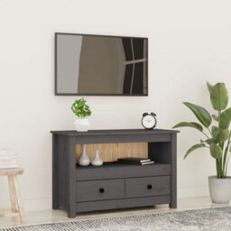 Berkfield Modern Tv Cabinet Grey 79X35X52 Cm Solid Wood Pine - thumbnail 2