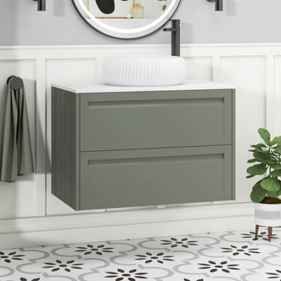 Royal Bathrooms Royal Bathroom Elmore 800mm Matt Green Wall Mounted Countertop Bathroom Vanity Unit 2 Drawer With Milan Basin - image 1