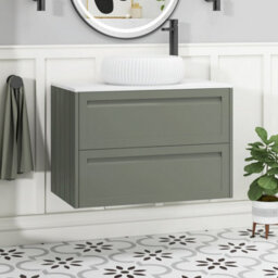 Royal Bathrooms Royal Bathroom Elmore 800mm Matt Green Wall Mounted Countertop Bathroom Vanity Unit 2 Drawer With Milan Basin - thumbnail 1