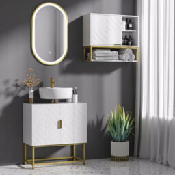Wyld Haus Fimiro Under-Sink Bathroom Cabinet With U-Cutout Double Doors And Gold Tone Legs, 60 X 30 X 65Cm - thumbnail 2