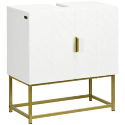 Wyld Haus Fimiro Under-Sink Bathroom Cabinet With U-Cutout Double Doors And Gold Tone Legs, 60 X 30 X 65Cm