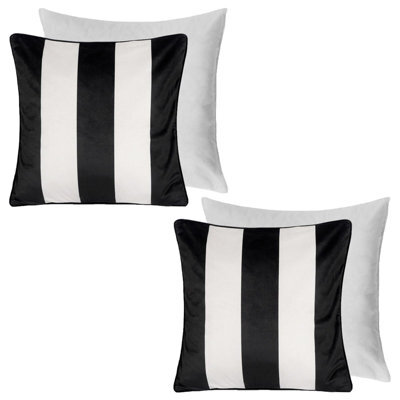 OHS 2 Pack Stripe Matte Velvet Filled Cushion Covers, Mono - 45 X 45Cm - image 1