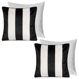 OHS 2 Pack Stripe Matte Velvet Filled Cushion Covers, Mono - 45 X 45Cm - thumbnail 1