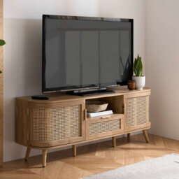 Rattan Tv Entertainment Unit Curved Oak Cabinet Birlea Sark - thumbnail 1