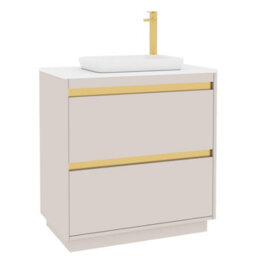 Royal Bathrooms Orion 800mm Warm Taupe Floor Standing Plain White Countertop Vanity Unit 2 Drawer With Qubix Basin & Brushed Brass Accent Trim - thumbnail 6