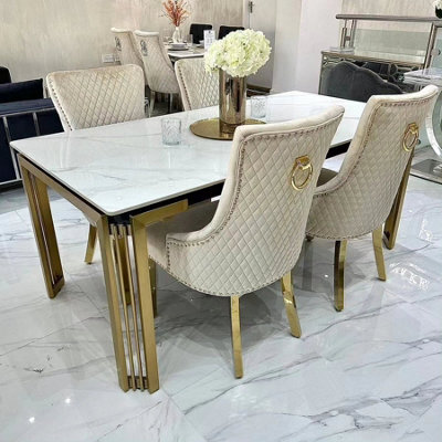 Sorrento Dining Table + 4 Majestic Lion Knocker Dining Chairs