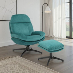 Velvet Teal Brenna Swivel Armchair With Footstool