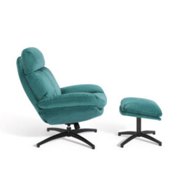 Velvet Teal Brenna Swivel Armchair With Footstool - thumbnail 5