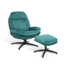 Velvet Teal Brenna Swivel Armchair With Footstool - thumbnail 2