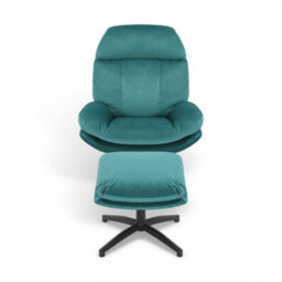 Velvet Teal Brenna Swivel Armchair With Footstool - thumbnail 3