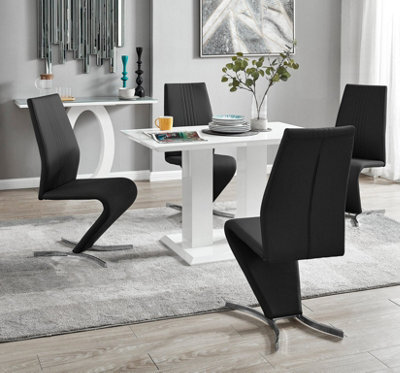 Furniturebox Uk 4 Seater Dining Set - Imperia White High Gloss Dining Table And Chairs - 4 Black Willow Chairs - image 1