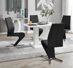Furniturebox Uk 4 Seater Dining Set - Imperia White High Gloss Dining Table And Chairs - 4 Black Willow Chairs - thumbnail 1