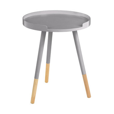 Orsina Grey And Natural Round Side Table, Wooden Side Table, Natural Wood Side Table, Contemporary Grey Side Table