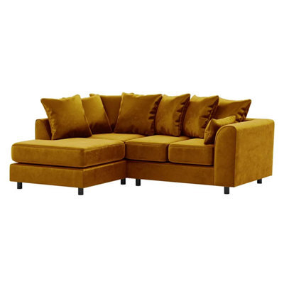 Furnishings For Less UK Brooklyn Plush Velvet 3 To 4 Seater L Shaped Corner Sofa Foam Gold Left Hand Facing - image 1