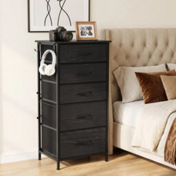 Fabric Chest Of Drawers, 5 Drawer Dresser For Bedroom, Black - thumbnail 4