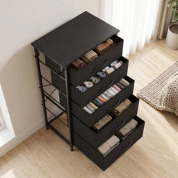Fabric Chest Of Drawers, 5 Drawer Dresser For Bedroom, Black - thumbnail 6