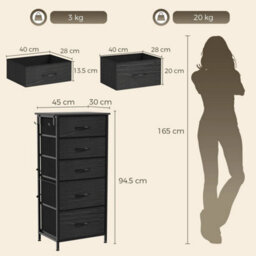 Fabric Chest Of Drawers, 5 Drawer Dresser For Bedroom, Black - thumbnail 2