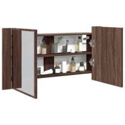 Berkfield Led Bathroom Mirror Cabinet Brown Oak 90X12X45 Cm Acrylic