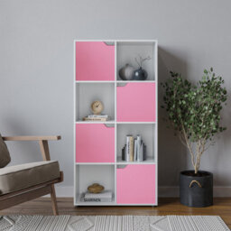 Urbn-Living Urbnliving 119Cm Height White 8 Cube Bookcase Shelving Display Shelf Storage Unit Pink Wooden Door Organiser