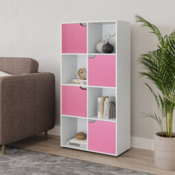 Urbn-Living Urbnliving 119Cm Height White 8 Cube Bookcase Shelving Display Shelf Storage Unit Pink Wooden Door Organiser - thumbnail 2
