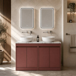Balterley Chartley Contemporary Floor Standing 4 Door Vanity Unit With Carrera Marble Laminate Worktop, 1200mm, Smoked Red - thumbnail 4
