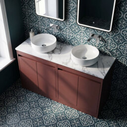 Balterley Chartley Contemporary Floor Standing 4 Door Vanity Unit With Carrera Marble Laminate Worktop, 1200mm, Smoked Red - thumbnail 3