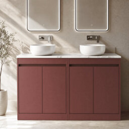 Balterley Chartley Contemporary Floor Standing 4 Door Vanity Unit With Carrera Marble Laminate Worktop, 1200mm, Smoked Red - thumbnail 2