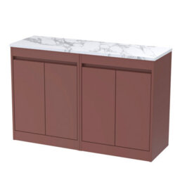 Balterley Chartley Contemporary Floor Standing 4 Door Vanity Unit With Carrera Marble Laminate Worktop, 1200mm, Smoked Red