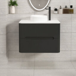 Royal Bathrooms Venice 700mm Matt Nocturne Black Wall Mounted Bathroom Countertop Vanity Unit 2 Drawer With Round Basin - thumbnail 1