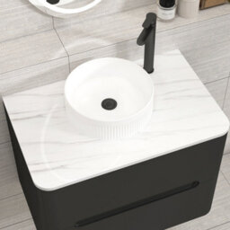 Royal Bathrooms Venice 700mm Matt Nocturne Black Wall Mounted Bathroom Countertop Vanity Unit 2 Drawer With Round Basin - thumbnail 6