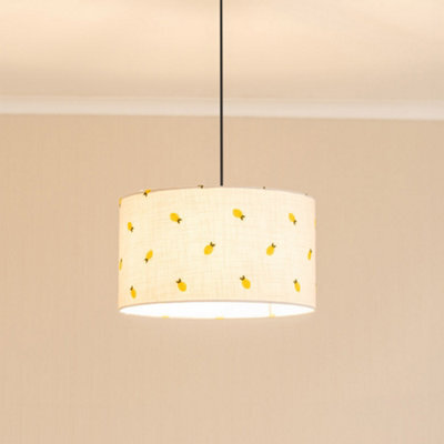 Valuelights Brae Natural White Fabric Lemon Embroidered Medium Drum Lamp Shade And Bulb (D)35Cm - image 1