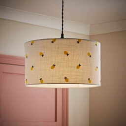 Valuelights Brae Natural White Fabric Lemon Embroidered Medium Drum Lamp Shade And Bulb (D)35Cm - thumbnail 5