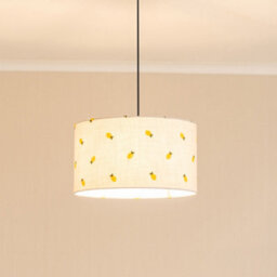 Valuelights Brae Natural White Fabric Lemon Embroidered Medium Drum Lamp Shade And Bulb (D)35Cm - thumbnail 1