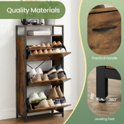 LEDREM Shoe Cabinet, High Shoe Storage Cabinet With 3 Folding Doors, In The Hallway For 12-18 Pairs Of Shoes, Space Saving - thumbnail 4