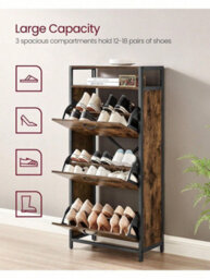 LEDREM Shoe Cabinet, High Shoe Storage Cabinet With 3 Folding Doors, In The Hallway For 12-18 Pairs Of Shoes, Space Saving - thumbnail 5
