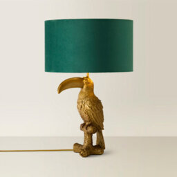 Valuelights Tuki Toucan Green Velvet With Gold Shade Bronze Table Lamp With Bulb - thumbnail 3