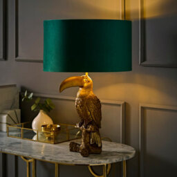 Valuelights Tuki Toucan Green Velvet With Gold Shade Bronze Table Lamp With Bulb - thumbnail 1